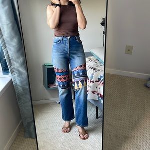Free People / We The Free / Rocky Mountain Patched Straight Leg Jeans